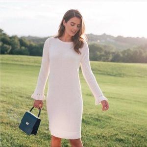 Gal Meets Glam Cream Agnes Ruffle Sleeve Sweater Dress XXS